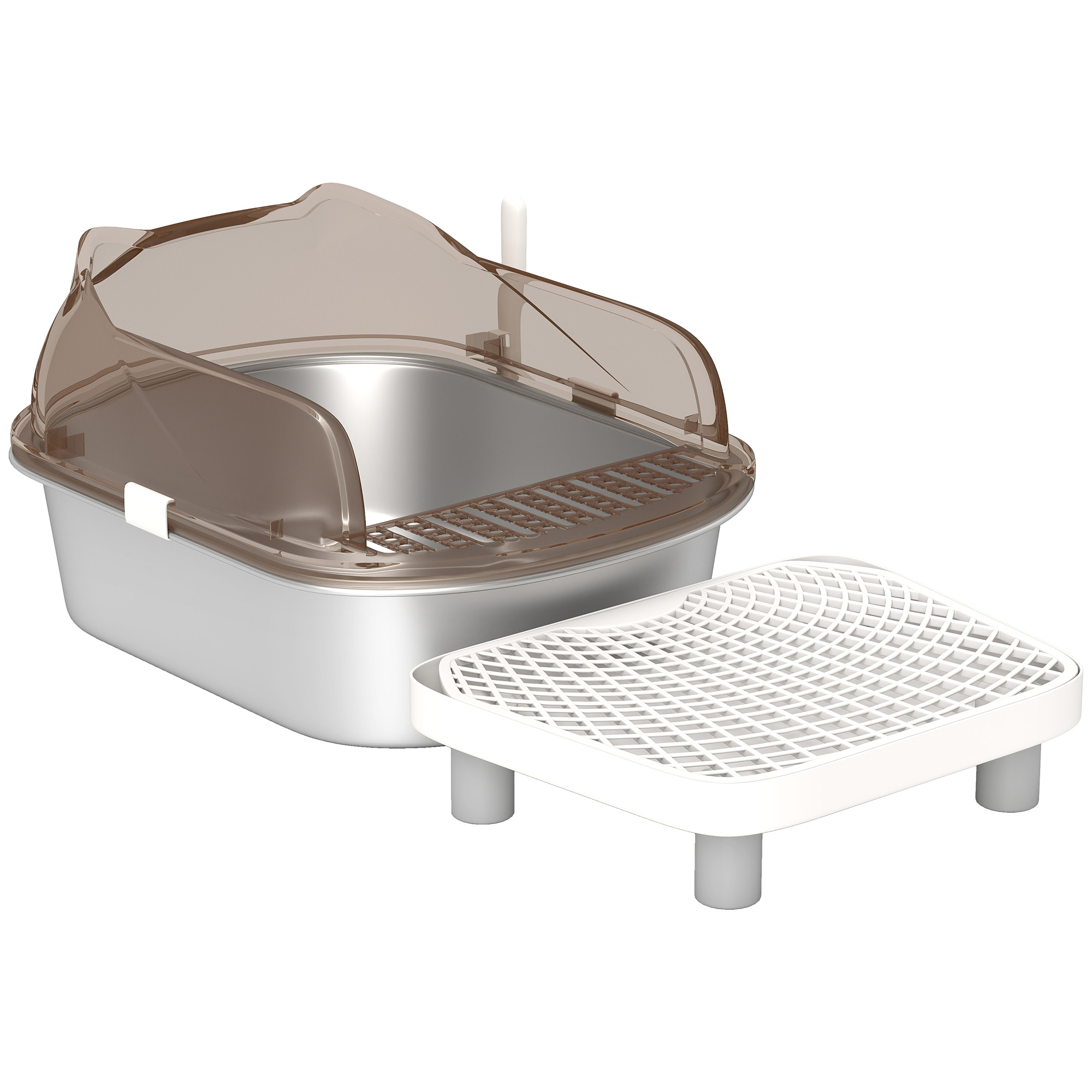 PAWSTER Stainless Steel Litter Box with Lid Dark Grey