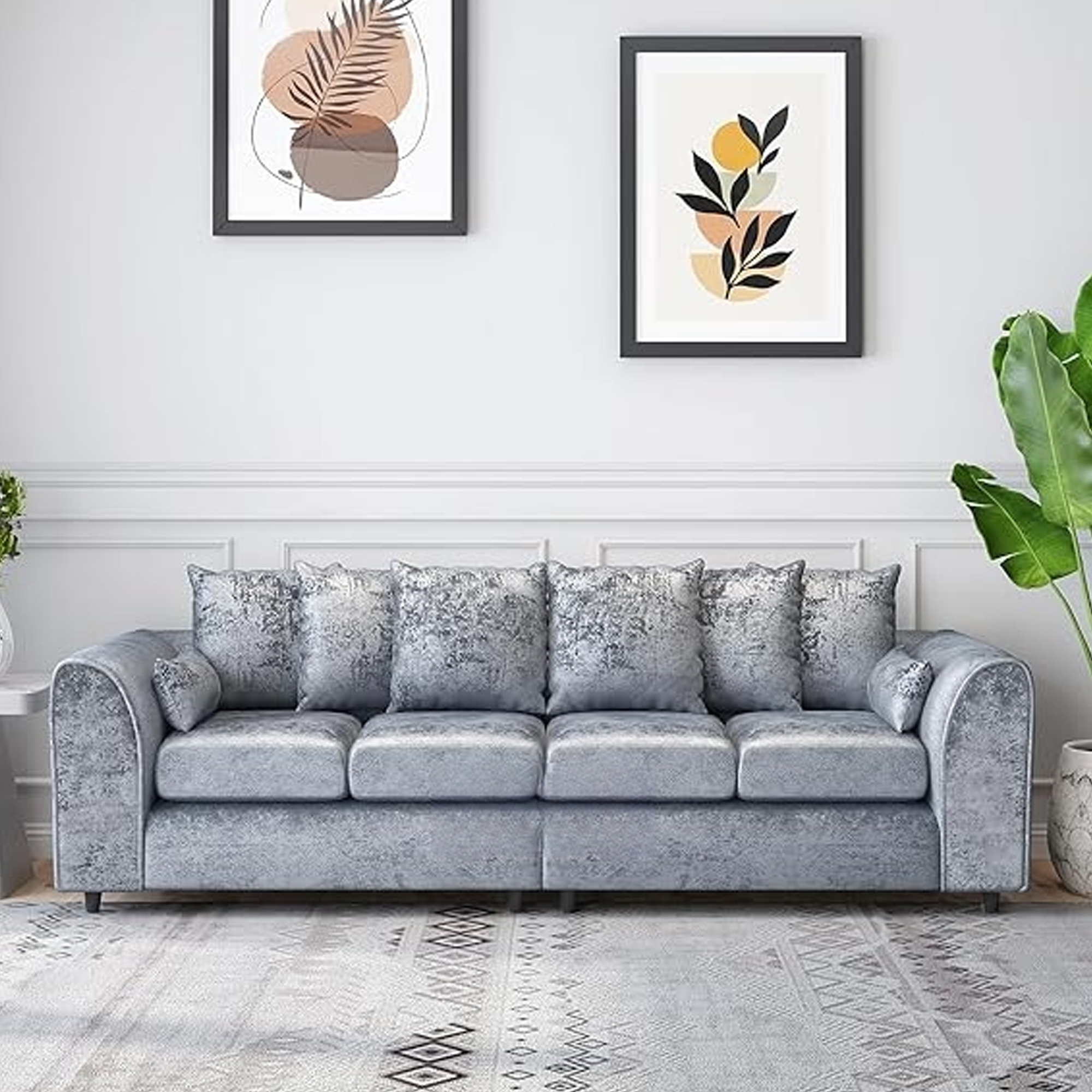 VELOURA Crush Velvet 4 Seater Scatterback Sofa - Silver