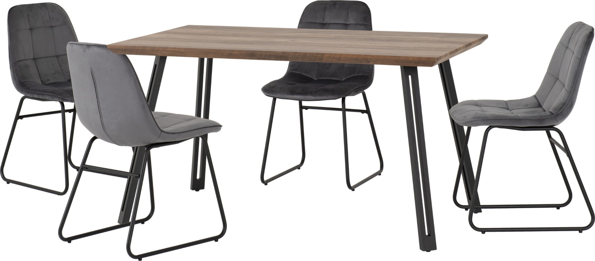 Quebec Straight Edge Dining Set with Lukas Chairs - Oak Effect Black Grey Velvet