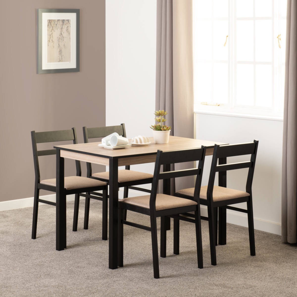 Radley Dining Set - Black Oak Effect Oat Fabric