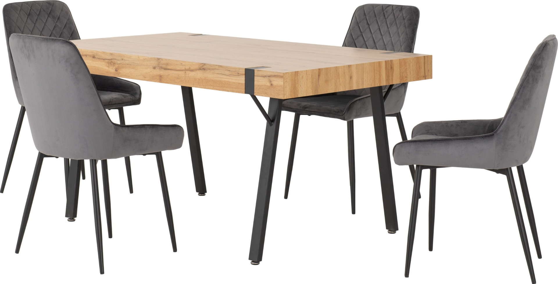 Treviso Dining Set with Avery Chairs - Light Oak Effect Black Grey Velvet
