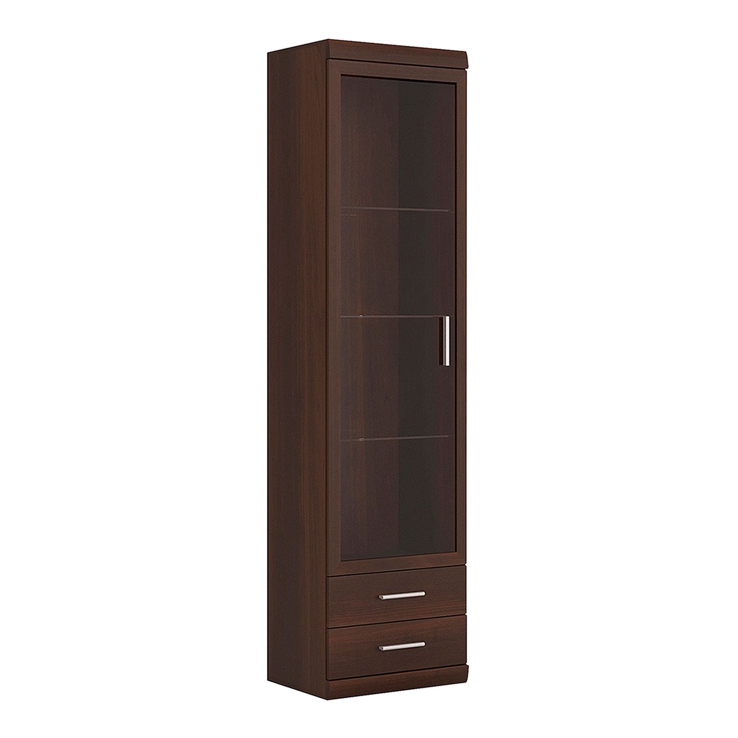 Imperial Tall Glazed 1 Door 2 Drawer Narrow Cabinet - Dark Mahogany Melamine