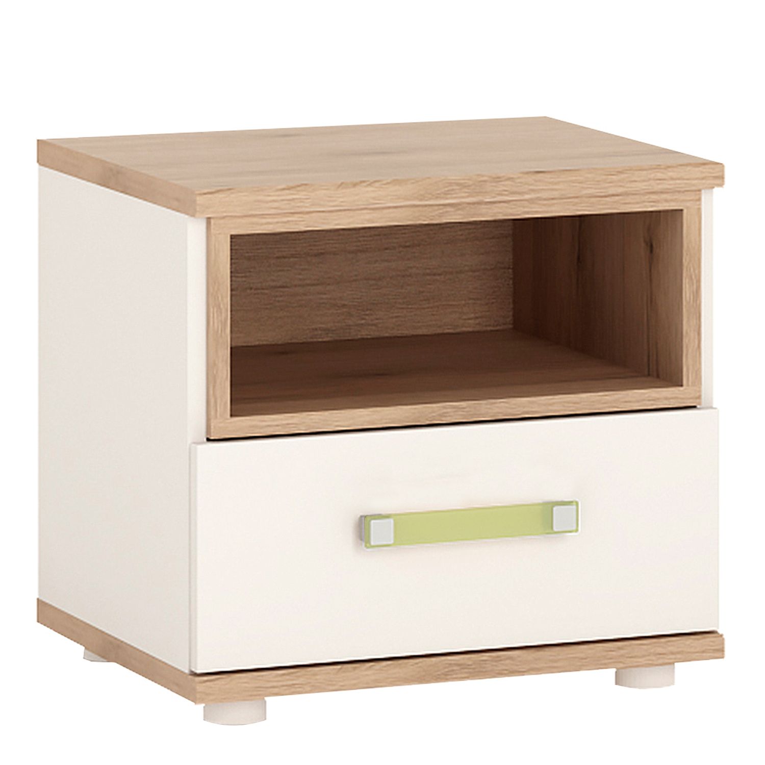 Bedside Table - DISNEY 1 Drawer Nightstand Light Oak and White Lemon Hadles 45.6cm