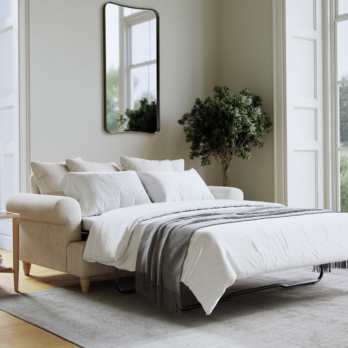2 Seater Sofa Bed - LUXE Fabric - Light Beige