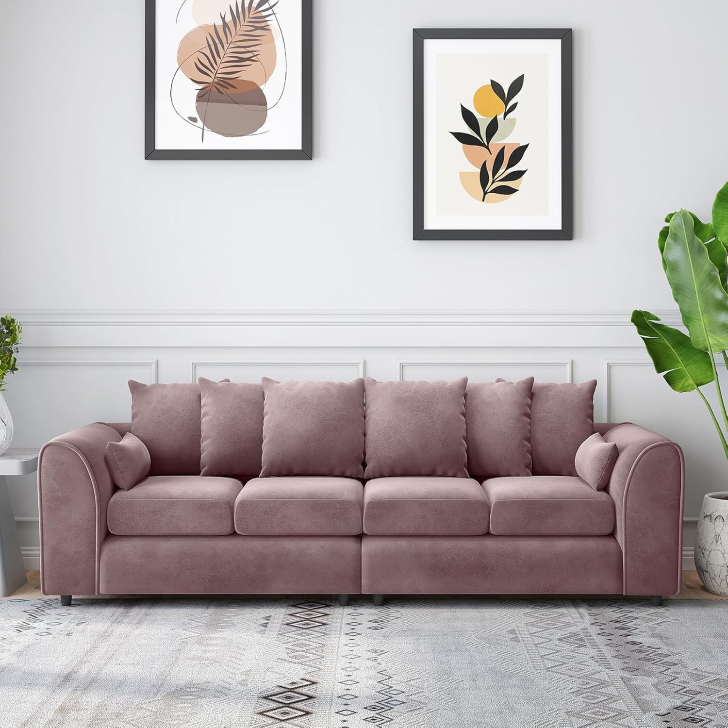 DELANO Plush Velvet 4 Seater Scatterback Sofa - Pink