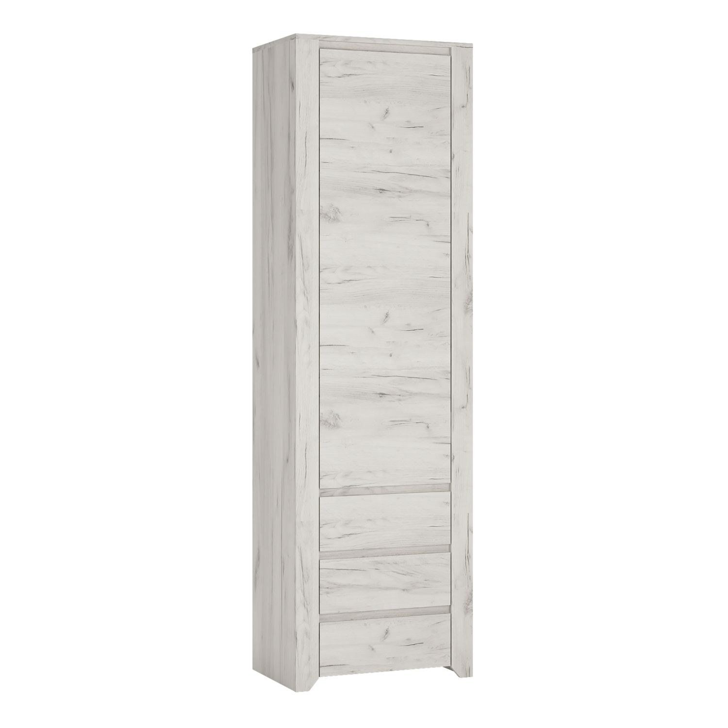 Angel Tall Narrow One Door 3 Drawer Narrow Cupboard - White Craft Oak