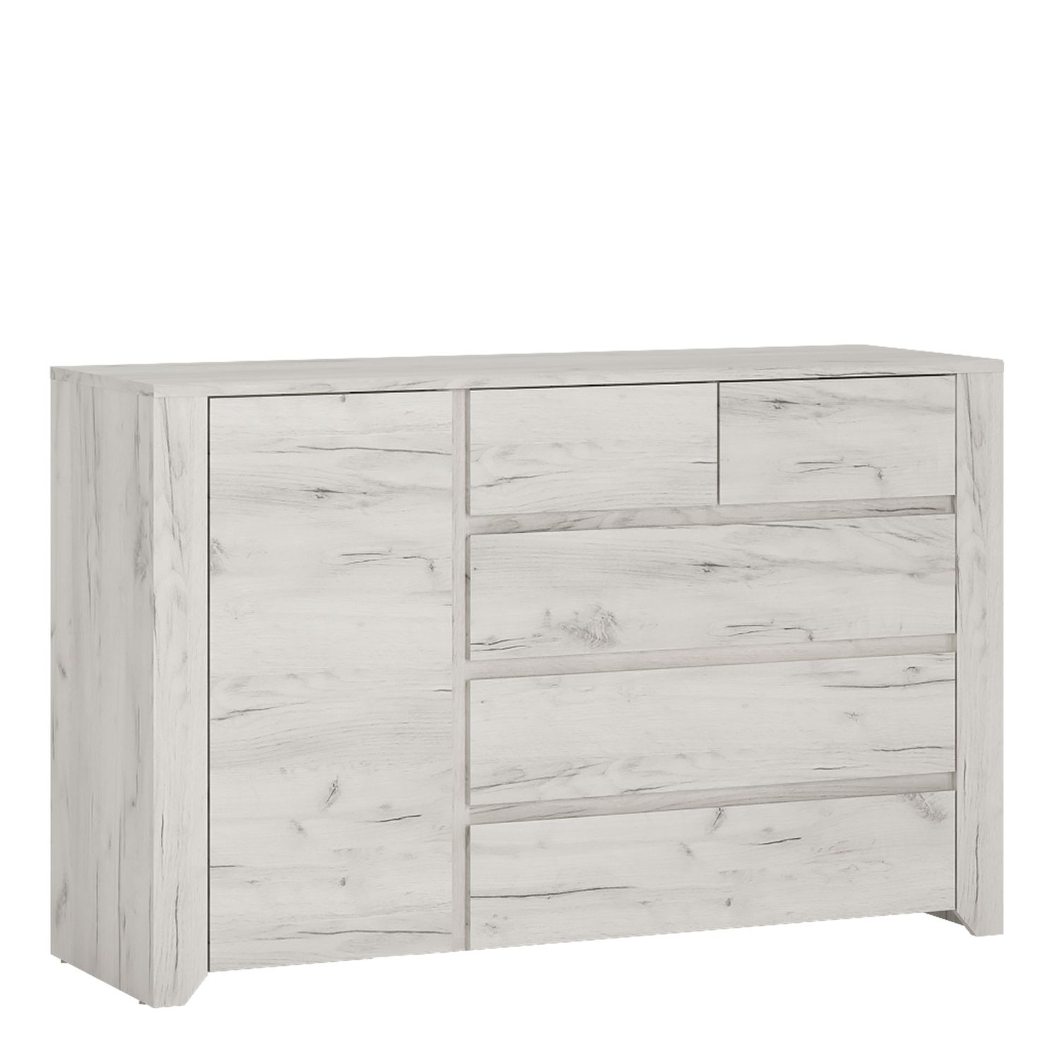AKRON White Chest of Drawers - Large-sized, 5 Drawers