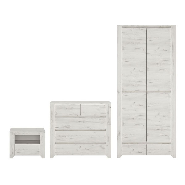 AKRON 2 Door Wardrobe Set 3 Piece - White and Oak