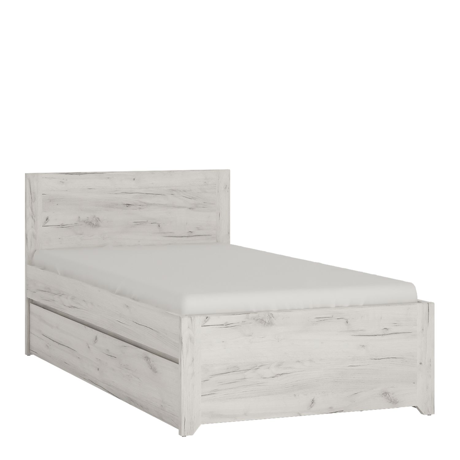 Angel Single Bed with underbed Drawer (Inc Slats) - White Craft Oak