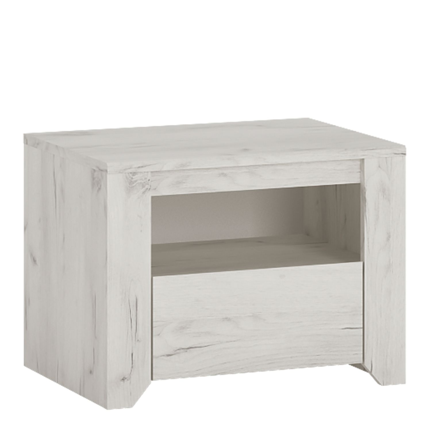 Bedside Table - ANGEL 1 Drawer Nightstand White and Oak 49.1cm