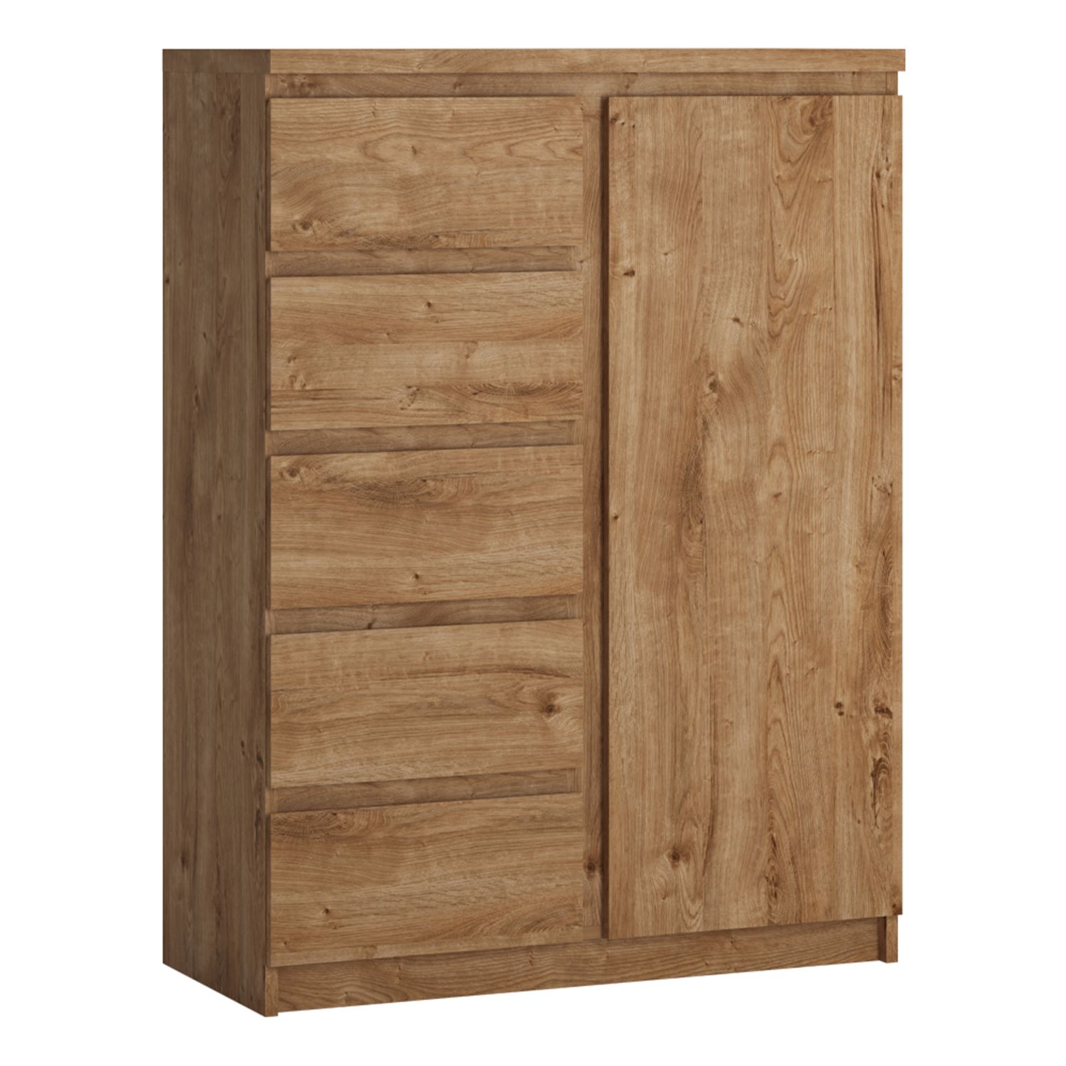 FABIA 1 Door Sideboard with 5 Drawers - Oak