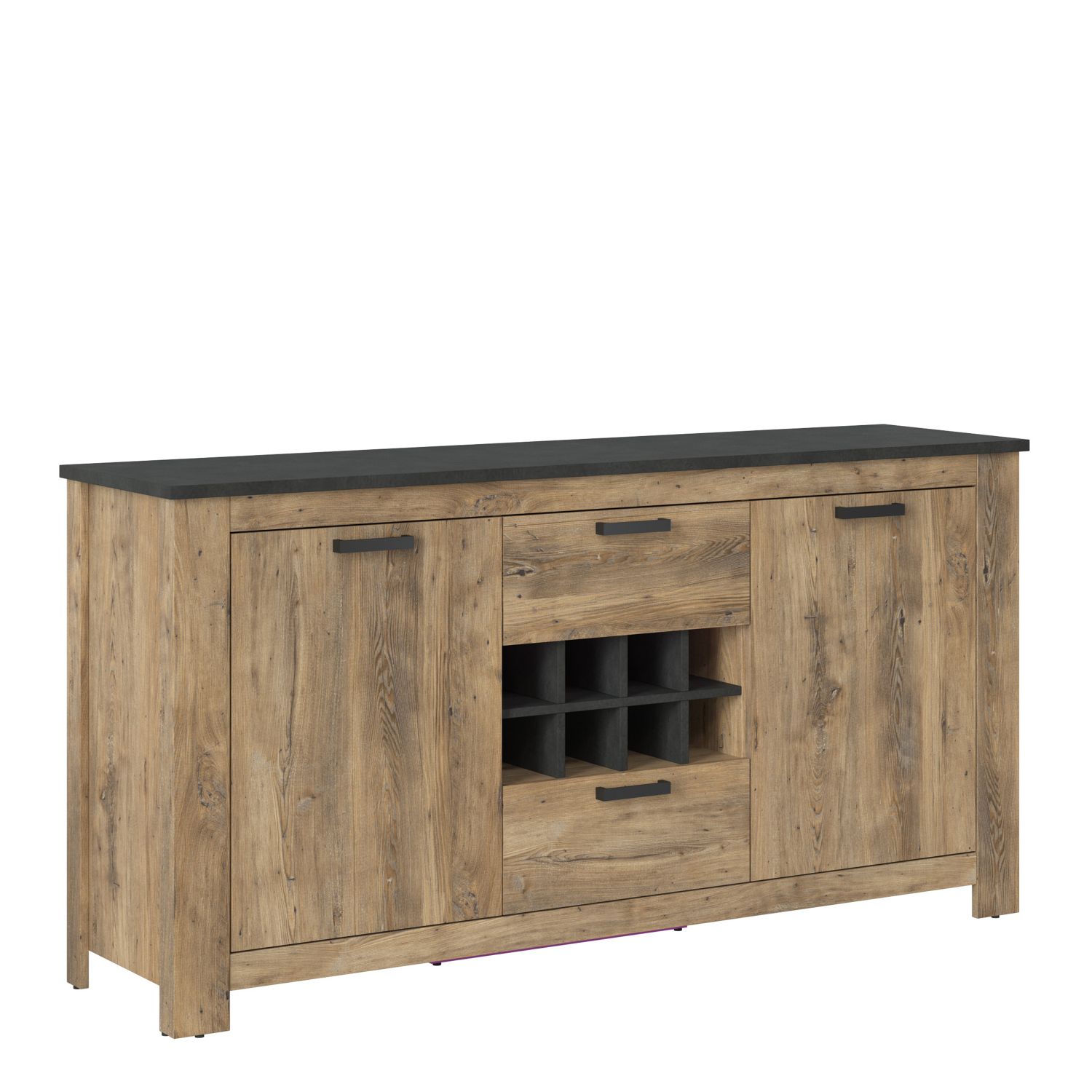 Rapallo 2 door 2 drawer sideboard with wine rack in Chestnut and Matera Grey - Chestnut Brown/Matera Grey