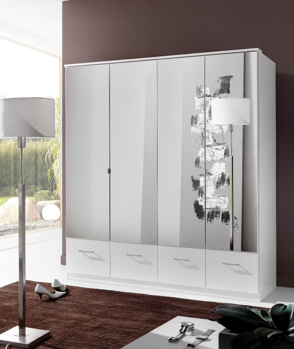 INAGU 4 Door Mirrored Wardrobe with 4 Drawers White - 180cm
