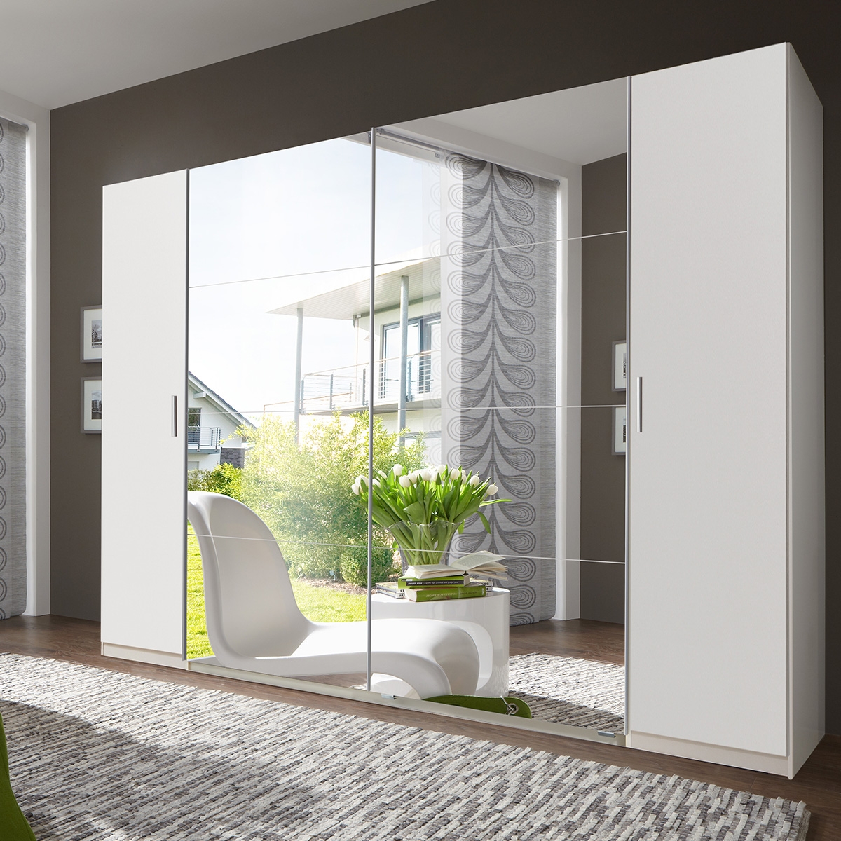 LANTAU 4 Door Mirrored Sliding Wardrobe White - 227cm