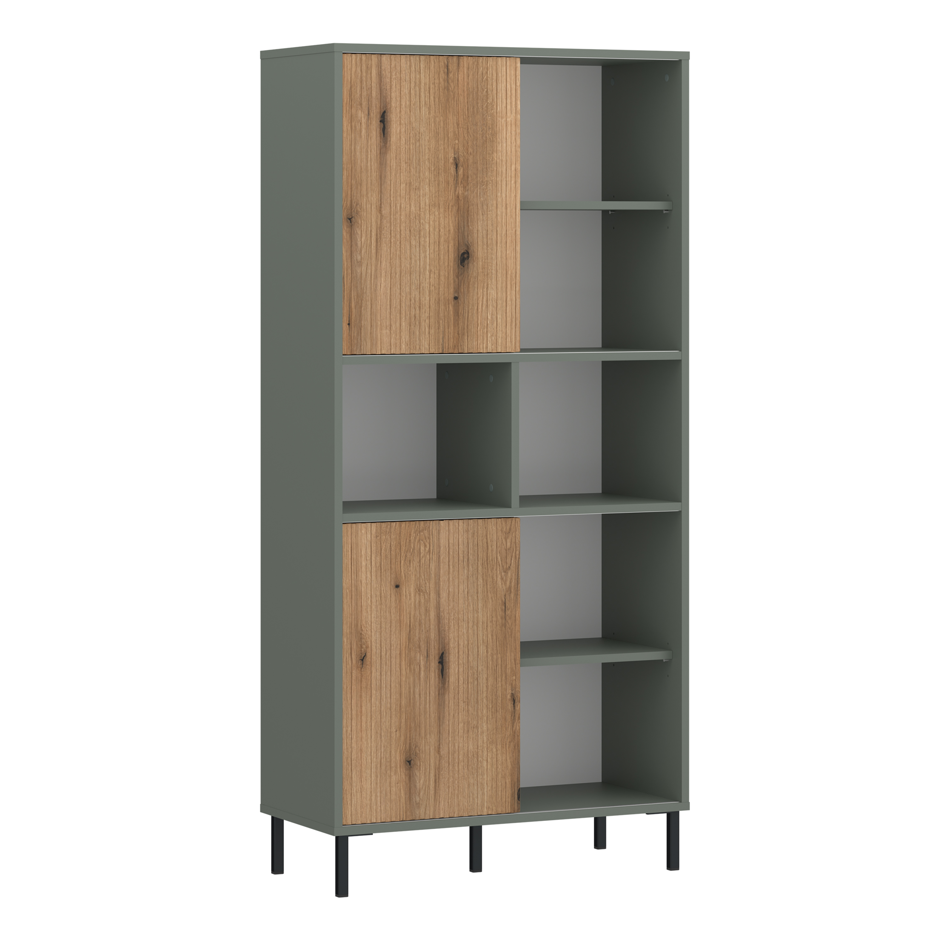 Bookcase - DARWIN 2 Door Bookcase Green and Oak 75cm
