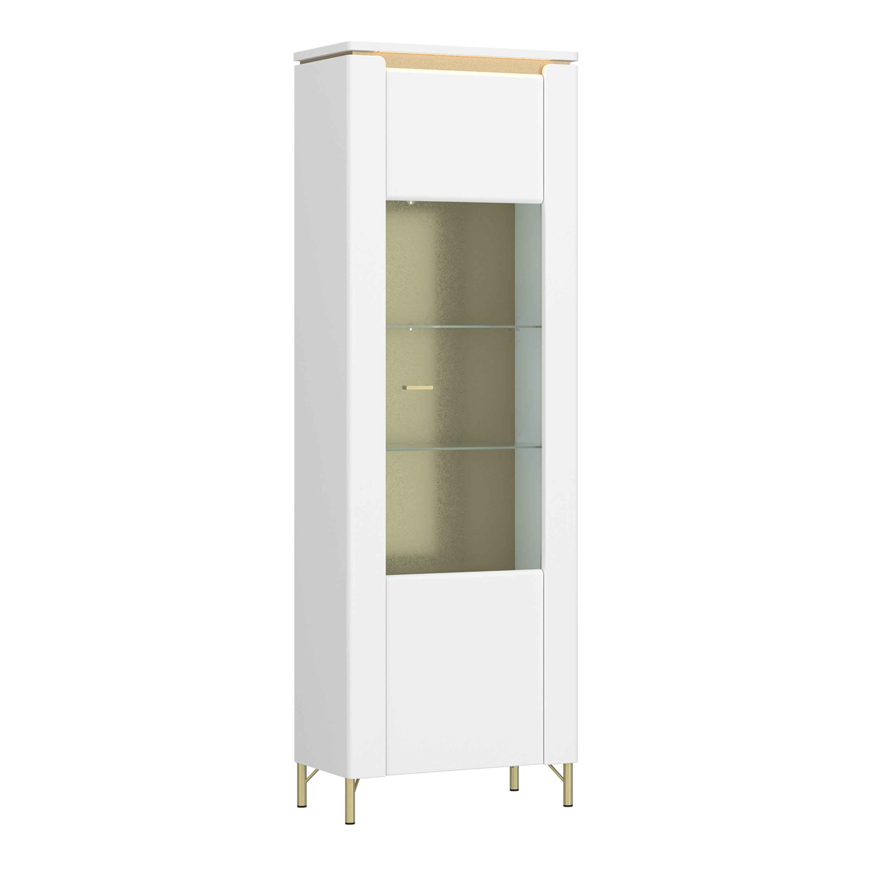Display Cabinet - LAZIO 1 Door Cabinet Alpine White and White Gloss 65.5cm