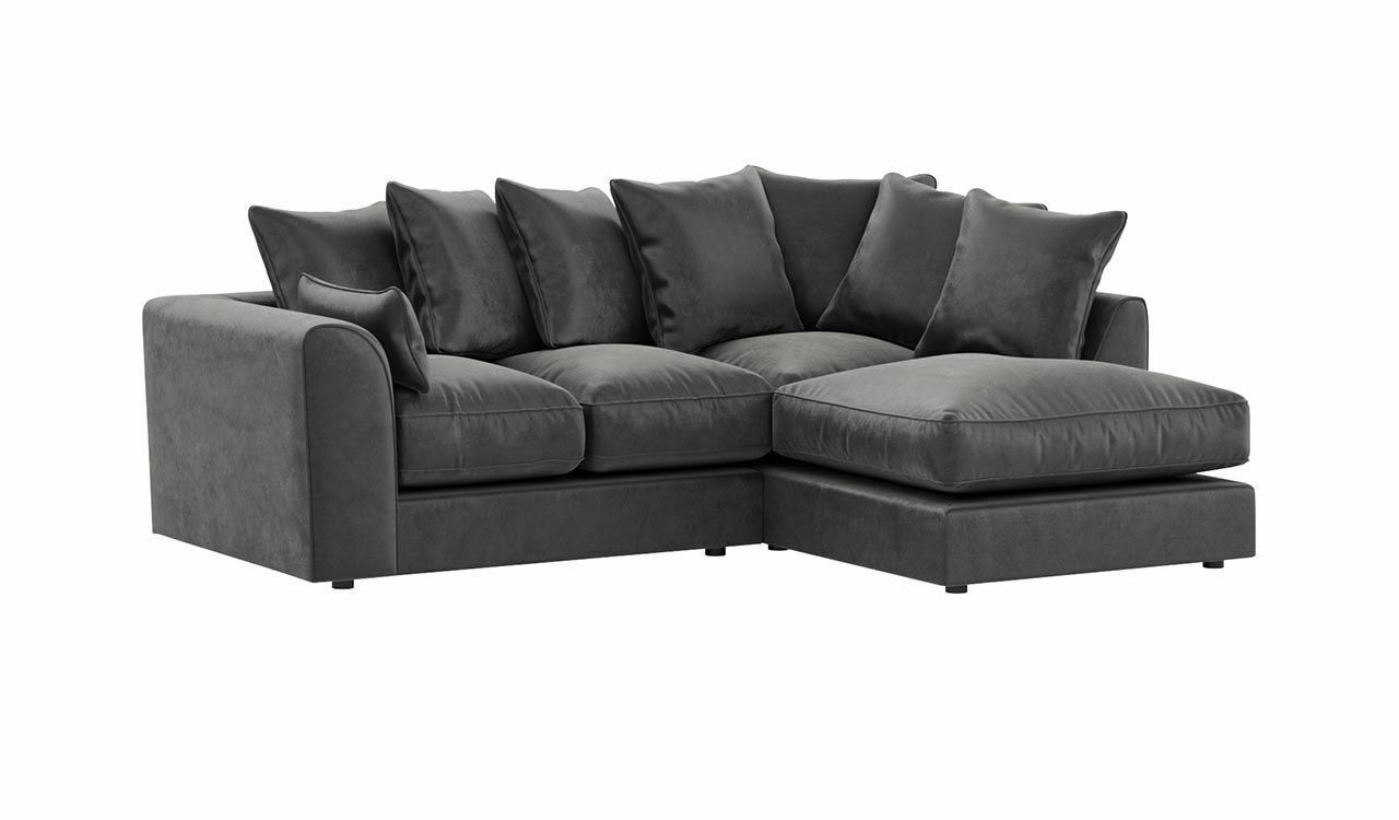 VOSTA Plush Velvet 4 Seater Corner Sofa - L Shaped - Right Hand Facing - Grey