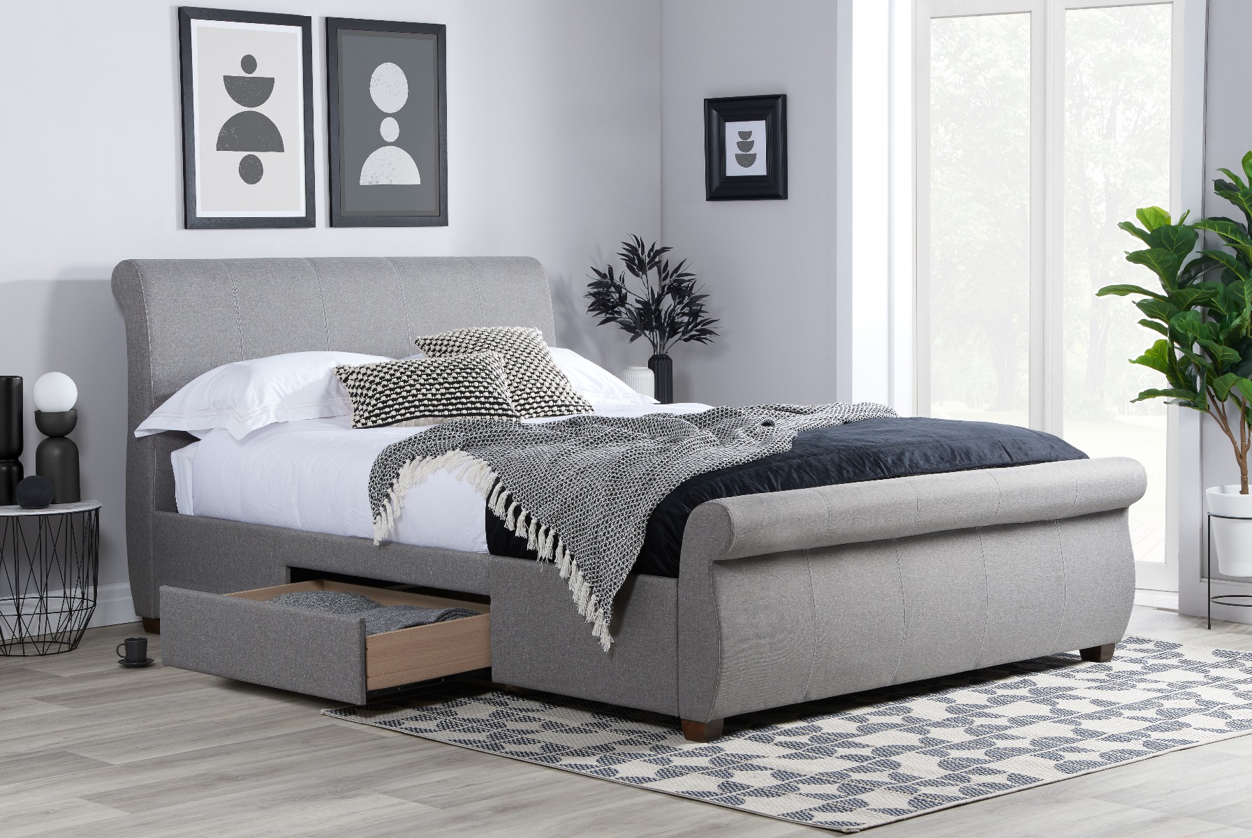 Birlea Lancaster Grey 2-Drawer Sleigh Bed - Kingsize 5ft