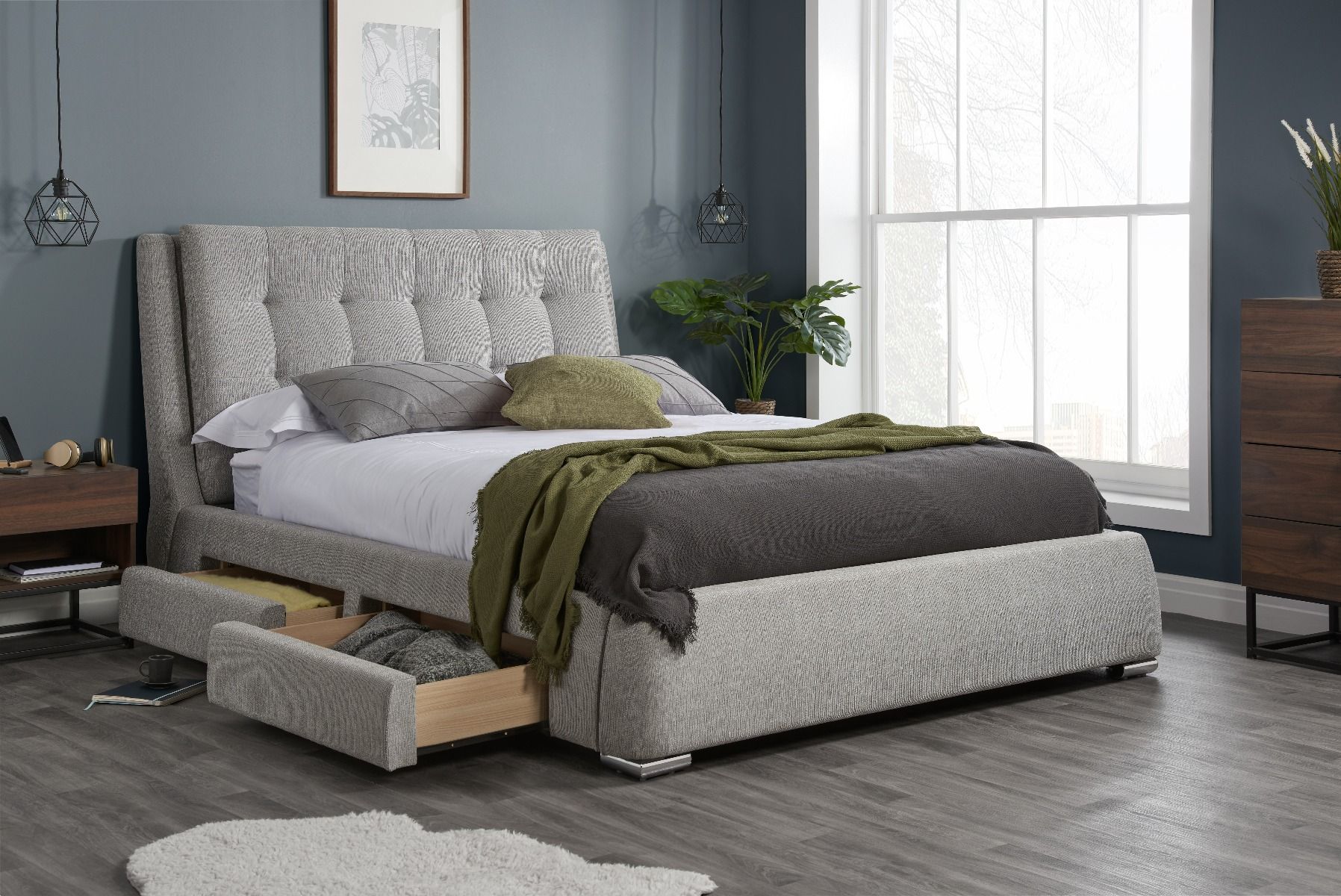 Birlea Mayfair Grey Fabric 4 Drawer Storage Bed - Kingsize 5ft