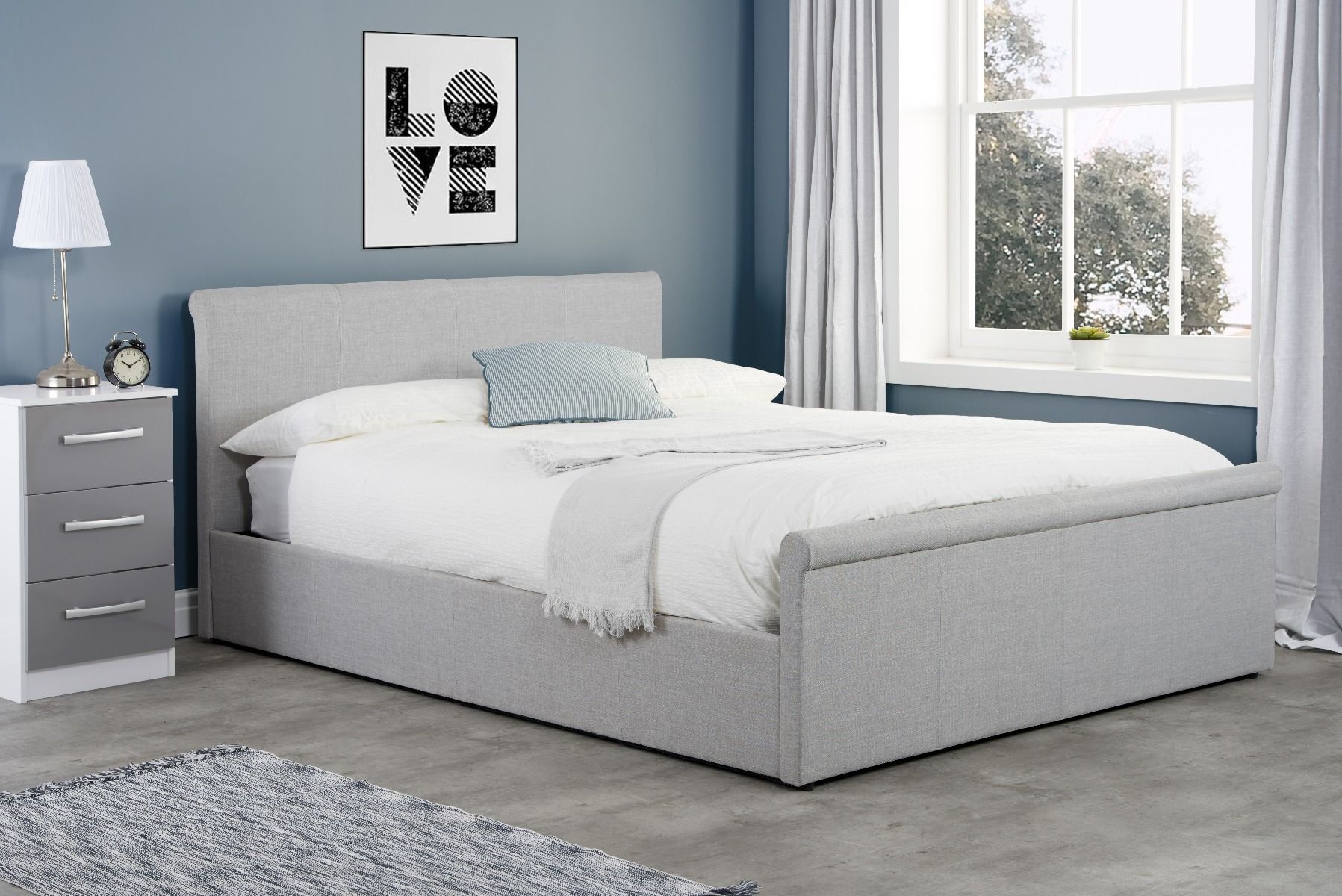 Birlea Stratus Grey Fabric Ottoman Bed - Kingsize 5ft