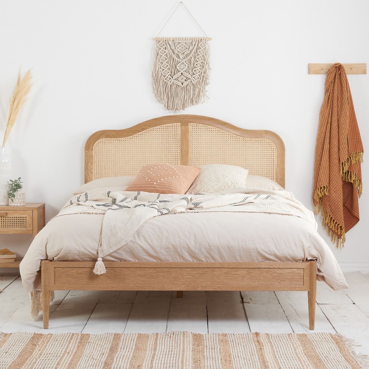 Rattan Design Headboard Sprung Slatted Base Brown Bed - 6ft Super Kingsize
