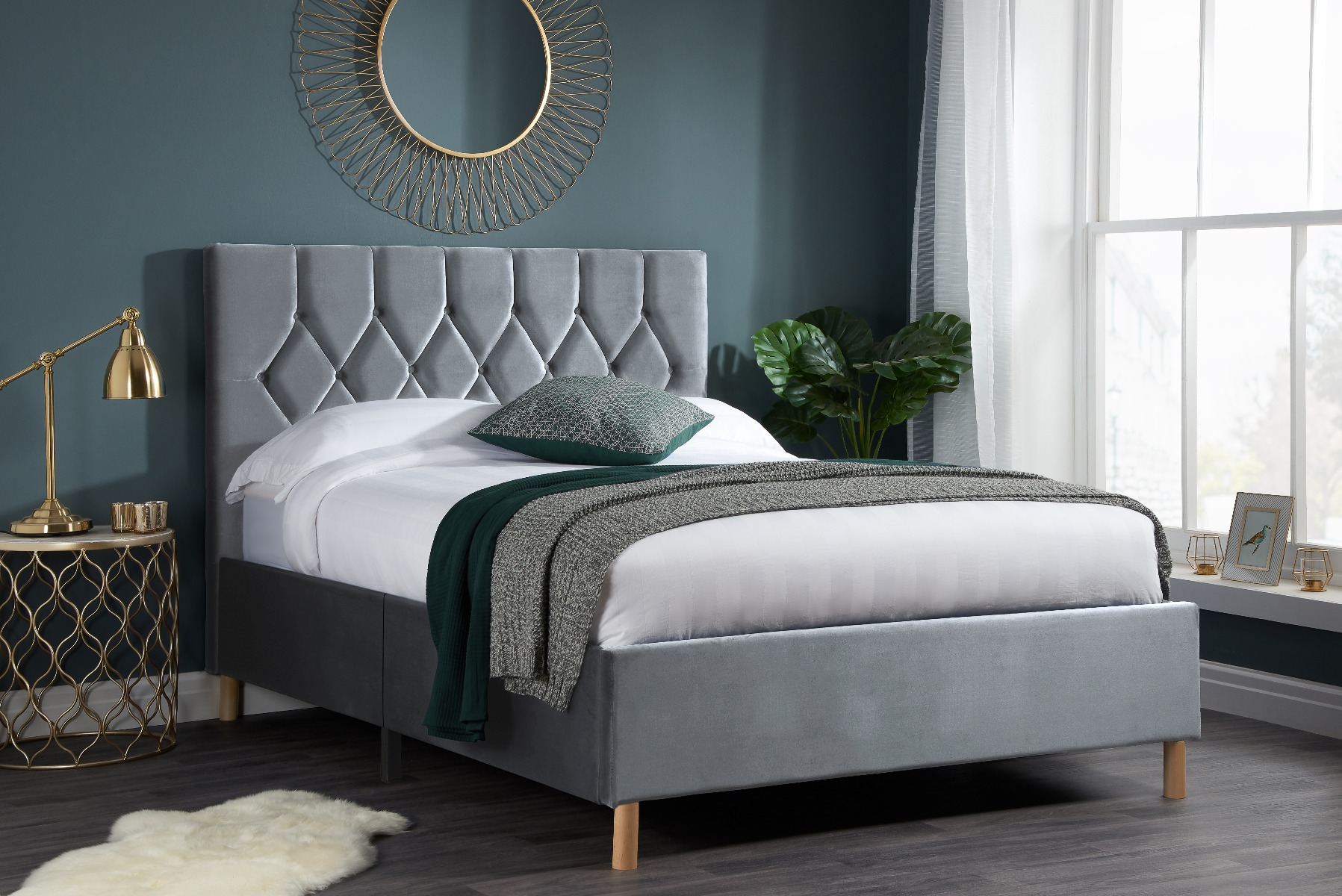 Loxley Modern Upholstered Grey Fabric Bed - Small Double 4ft
