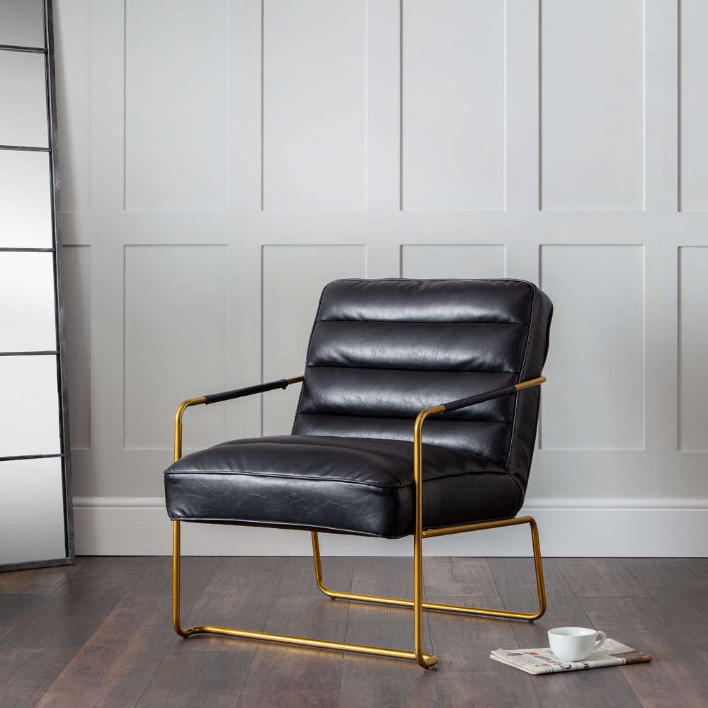 Giorgio Black Faux Leather Armchair - Black & Gold