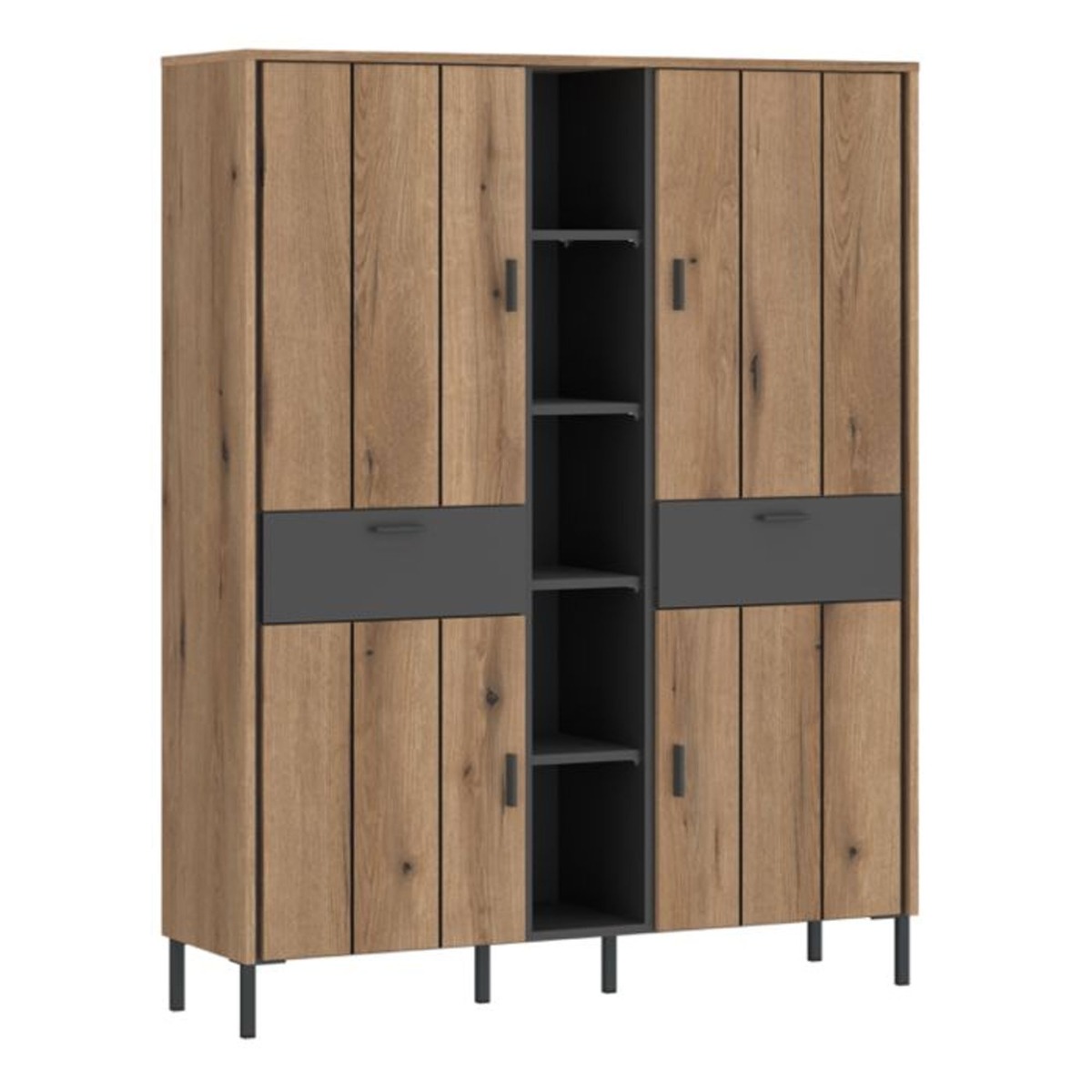 ARON 4 Door Wardrobe with 2 Drawers Oak and Grey - 119.2cm