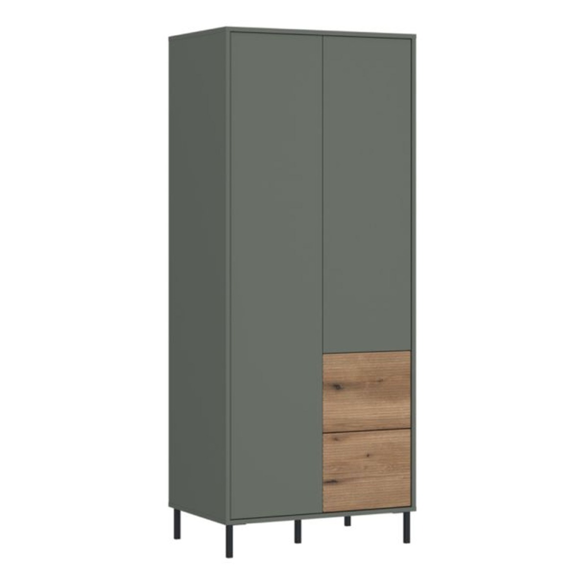 DALTON 2 Door Wardrobe with 2 Drawers Green and Oak - 75cm