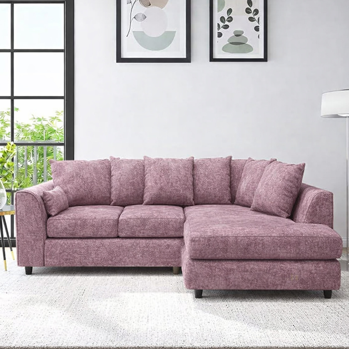 LORVANI Fabric 4 Seater Scatterback Corner Sofa - L Shaped - Right Hand Facing - Pink