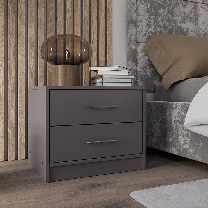 KIRKLEES 2 Drawer Bedside Table - Grey