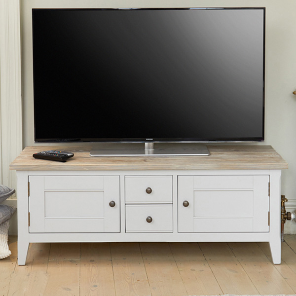 Ransley Grey Limed Widescreen TV Stand with 2 Door and 2 Drawers