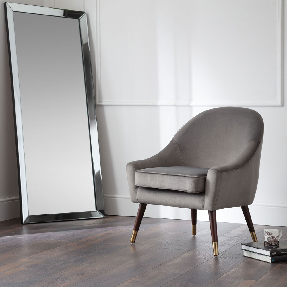 Elliot Upholstered Oak Legs Grey Velvet Arm Chair