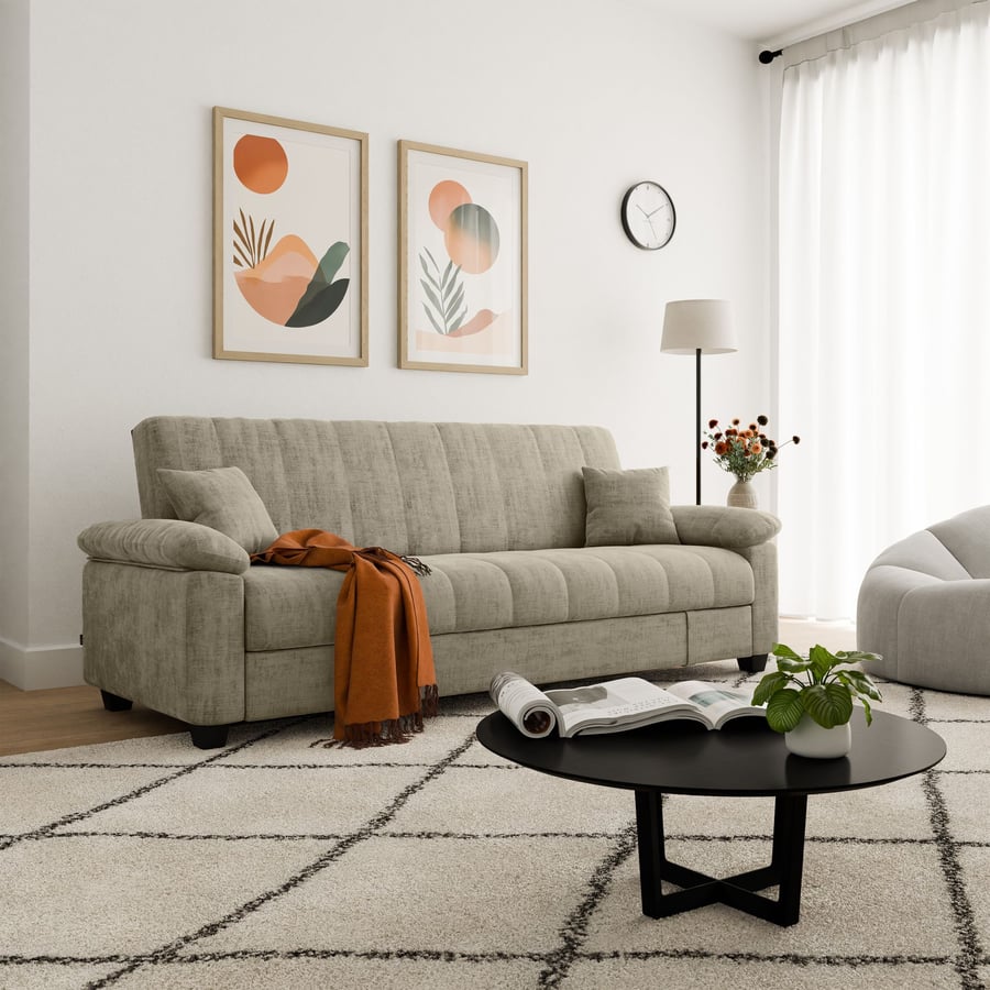 MORRAINE Fabric 3 Seater Sofa Bed - Taupe