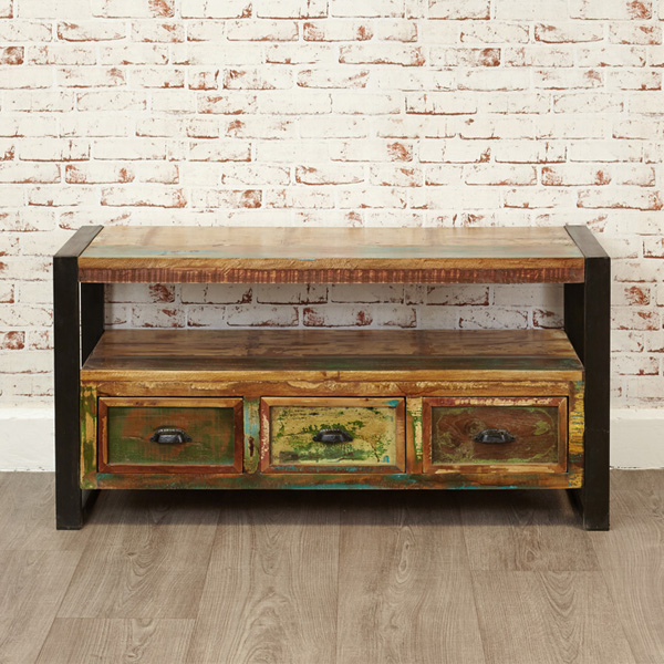 Laura Urban Edge Widescreen Television Cabinet with 3 Drawer and Open Shelf - Natural Wood
