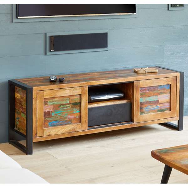 Laura Urban Edge Widescreen Television Cabinet with 2 Sliding Door and Shelves - Natural Wood