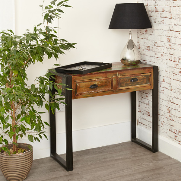 Laura Chic Reclaimed Wood 2 Drawer Console Table
