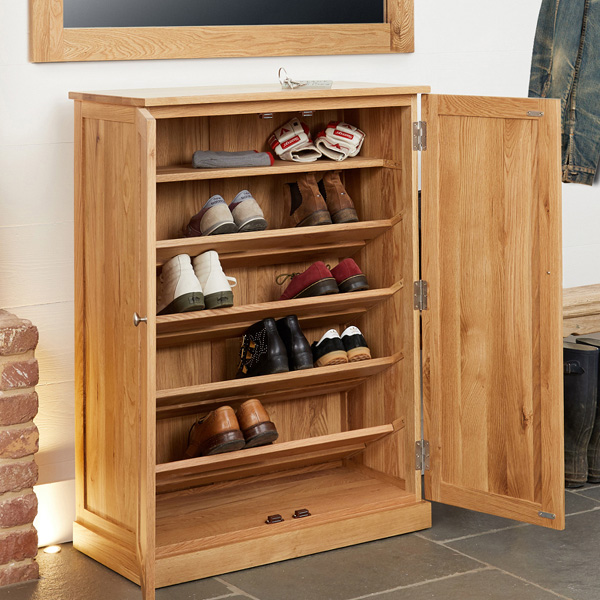 Harriet Contemporary 2 Door Large Shoe Cabinet with Bench - Oak