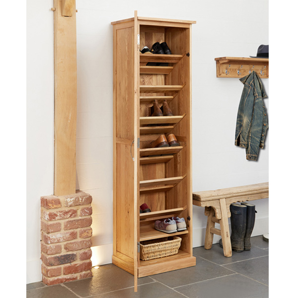 Harriet Superb Contemporary Tall Single Door Shoe Cabinet - Oak