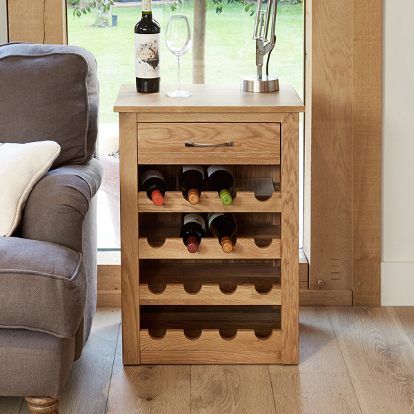Harriet Oak Large Wine Rack with Handy Drawer