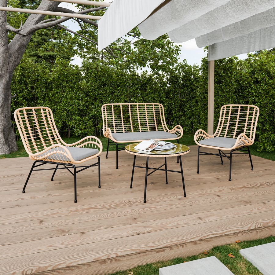 GARSTON Garden Table and Chair Set - Beige with Grey