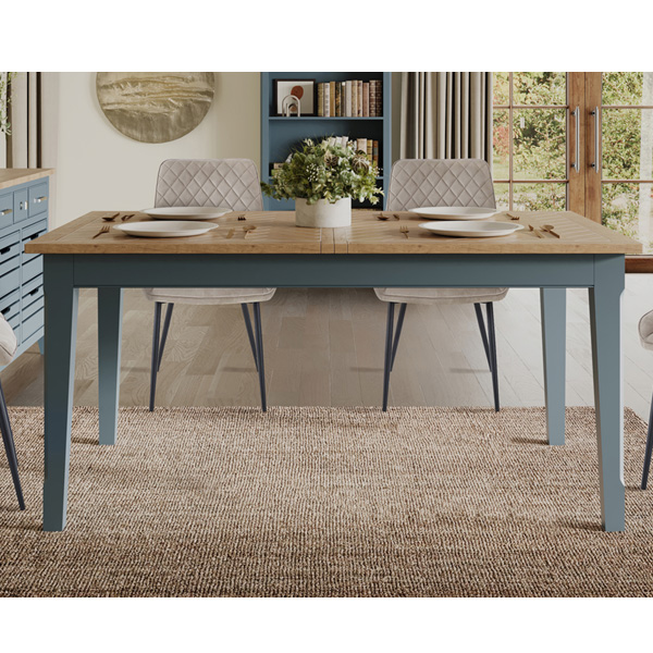 Ransley Oak Parquet Top Solid Wooden Extending Dining Table - Blue
