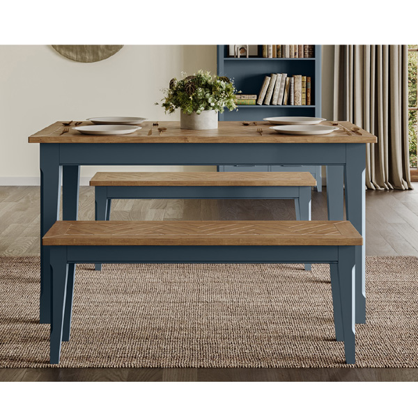 Ransley Oak Parquet Top Dining Table - Blue