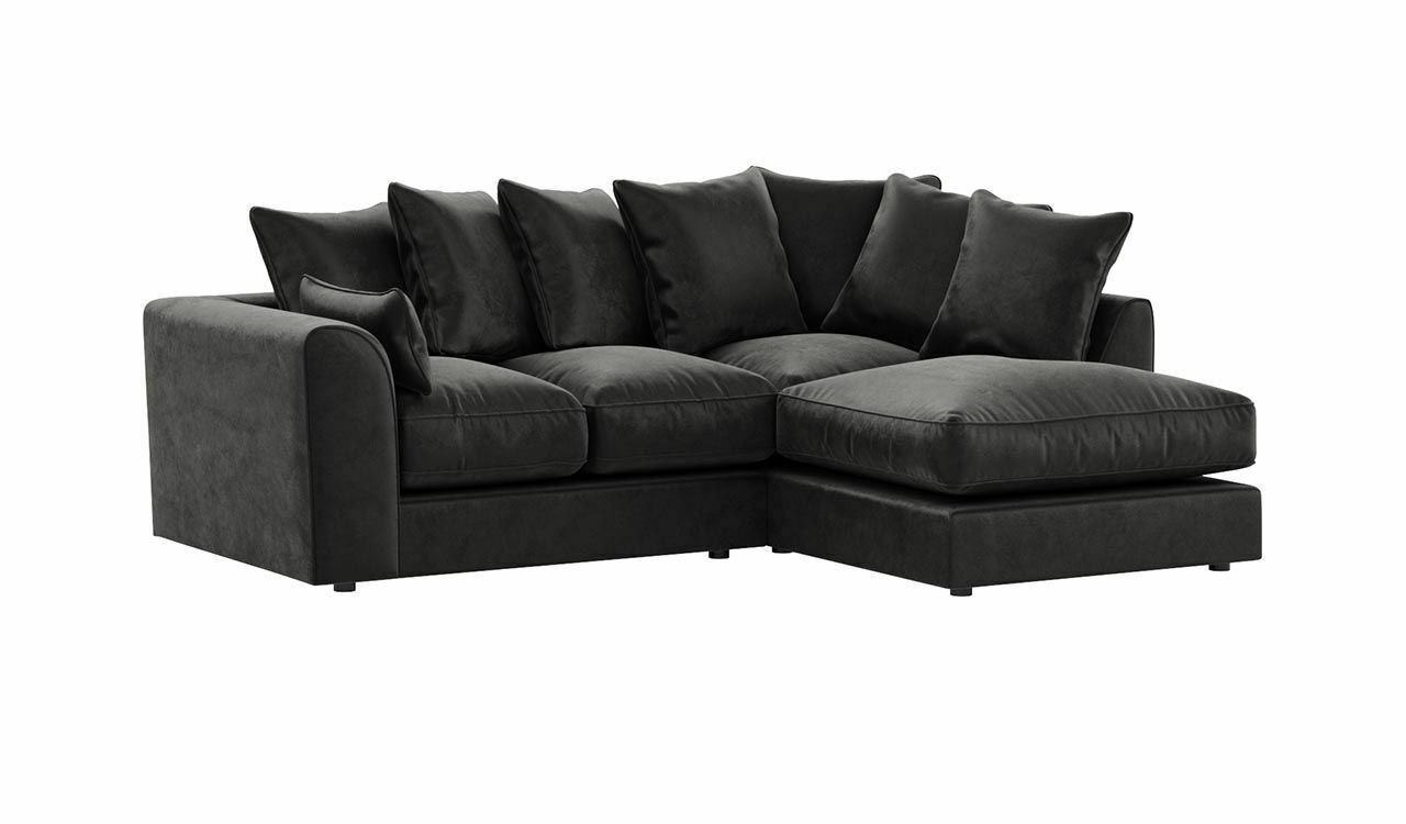 VOSTA Plush Velvet 4 Seater Corner Sofa - L Shaped - Right Hand Facing - Black