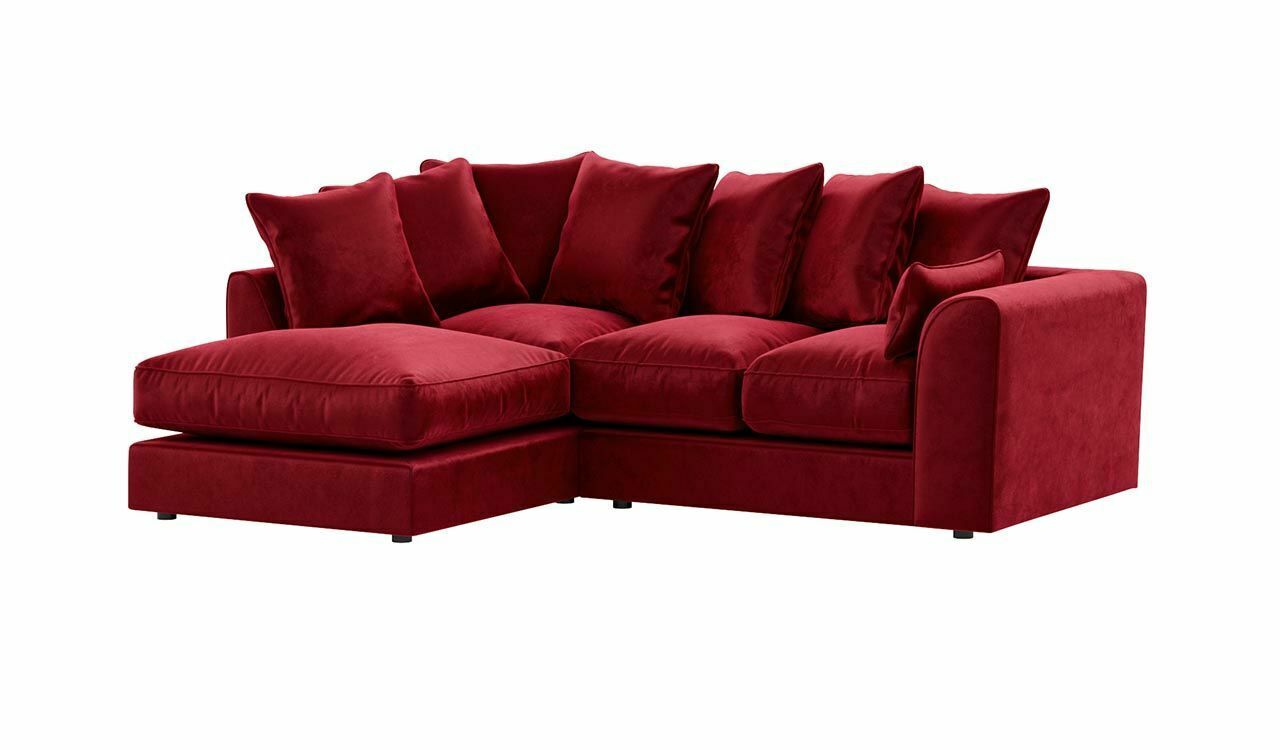 VOSTA Plush Velvet 4 Seater Corner Sofa - L Shaped - Left Hand Facing - Red
