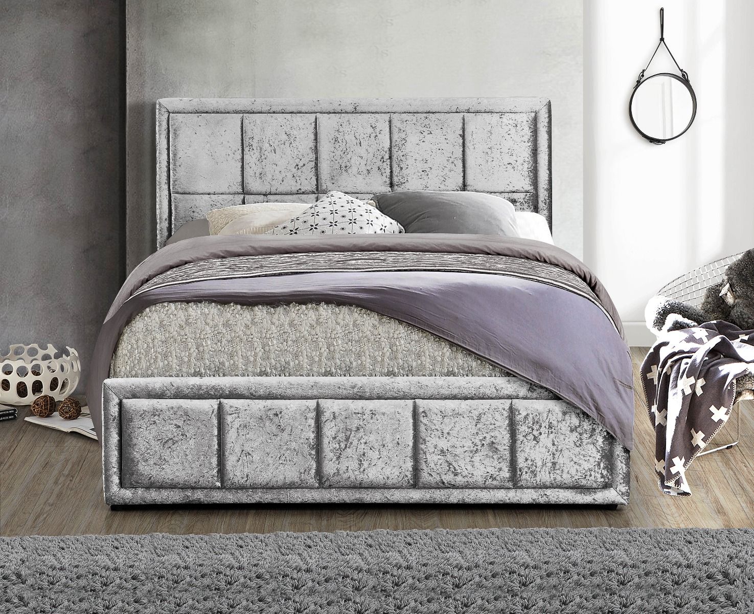 Birlea Hannover Steel Crushed Velvet Ottoman Storage Bed - Kingsize 5ft