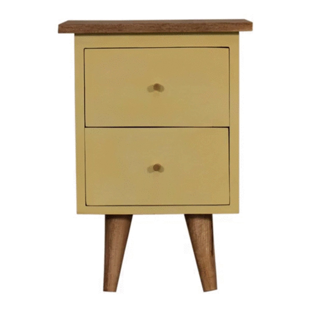 Bedside Table - CRICK 2 Drawer Nightstand Oak and Yellow Painted 35cm