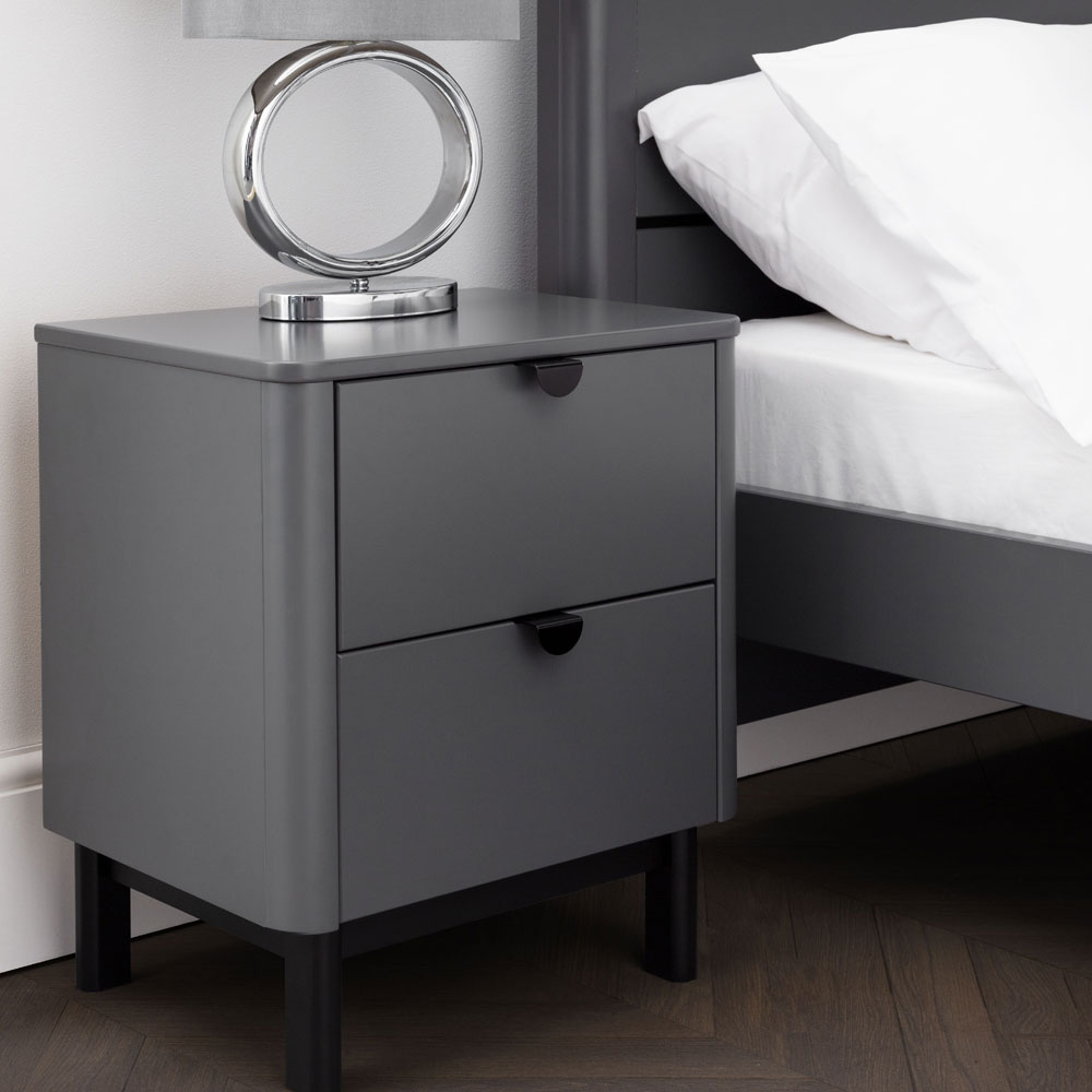 Bedside Table - CHLOE 2 Drawer Nightstand Storm Grey 46cm