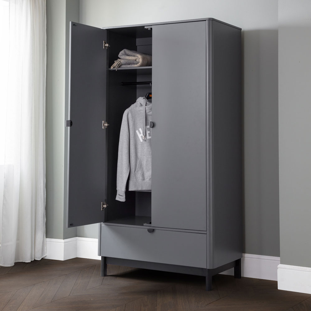 CAMEO 2 Door Wardrobe with 1 Drawer Grey - 95cm