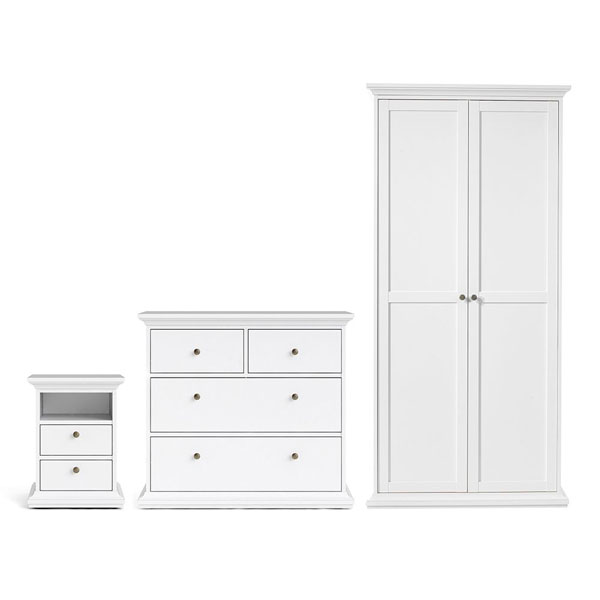 PORTHOPE 2 Door Wardrobe Set 3 Piece - White